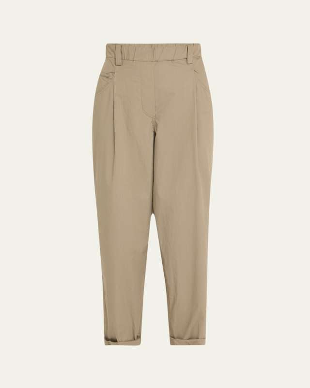 Baggy Poplin Cropped Pull-On Pants